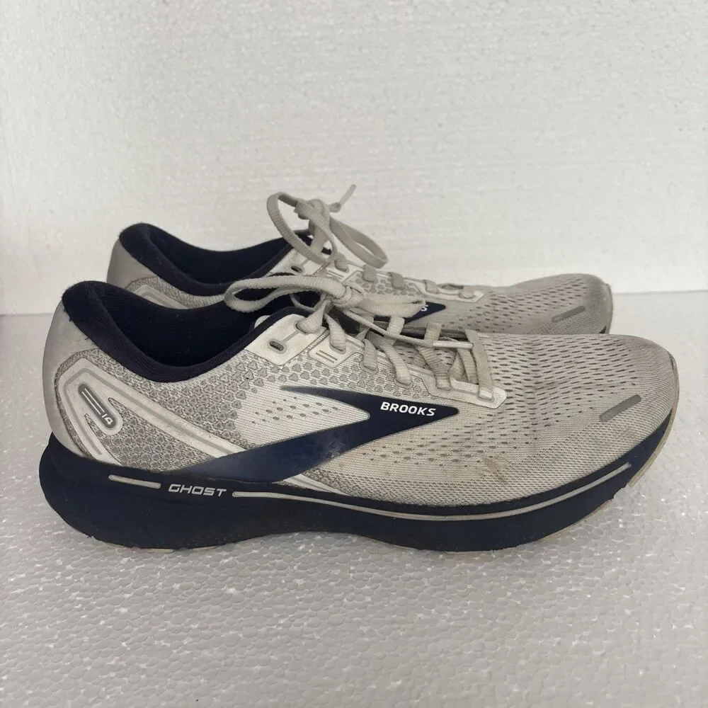 Brooks Ghost 14 Mens Sz 10.5 Shoes White Navy Running Training 1103691D190